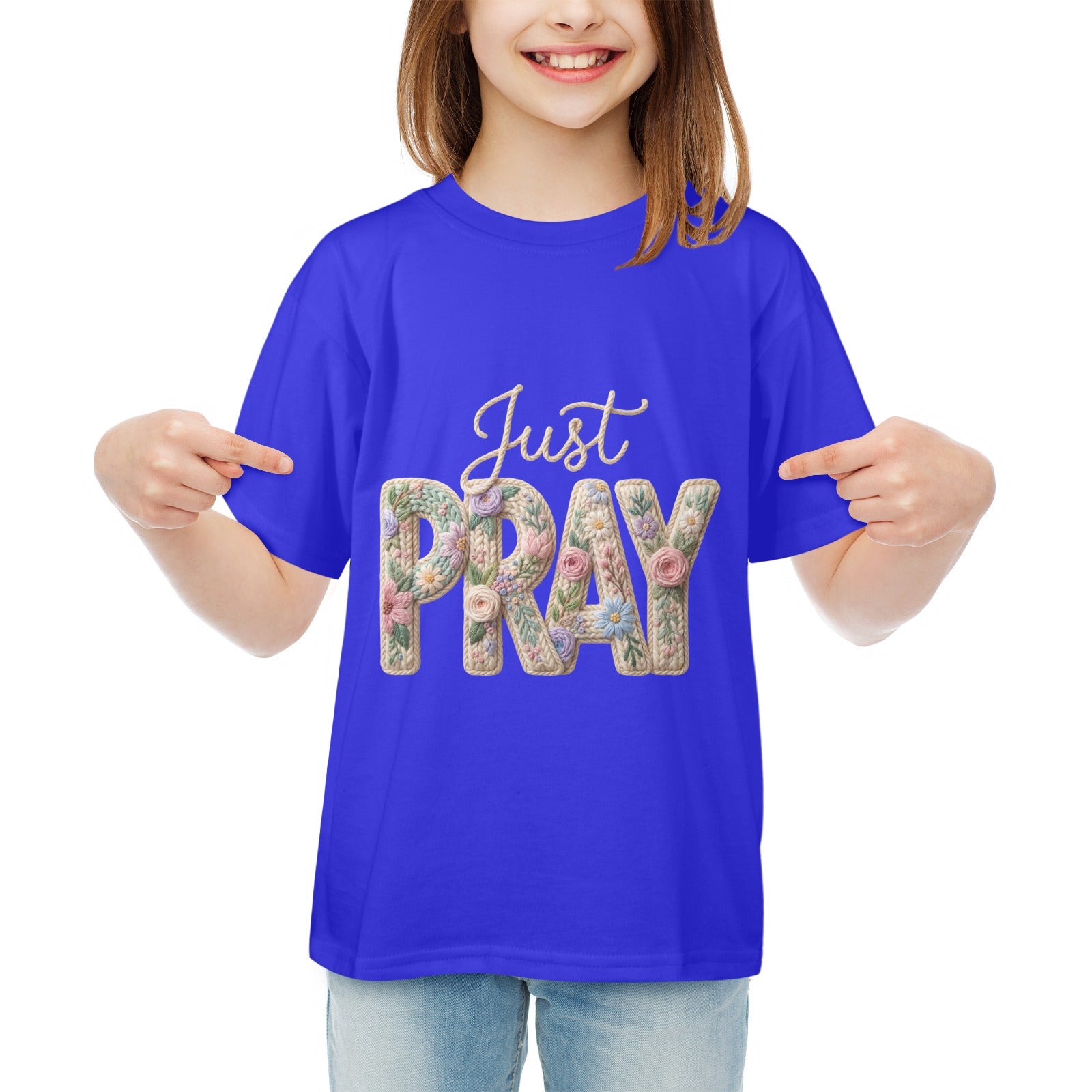 Just Pray Kids' T-Shirt in USA Size Front Print（Made in USA，Ships to USA Only）Free Shipping