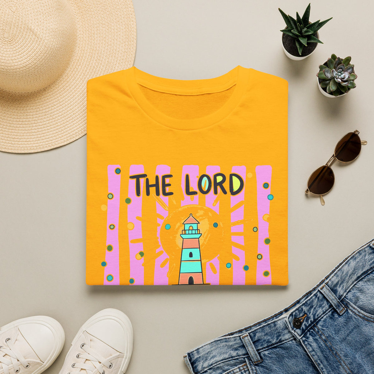 The Lord Is My Light Lighthouse Christian T-Shirt — Psalm 27:1  Inspirational Tee