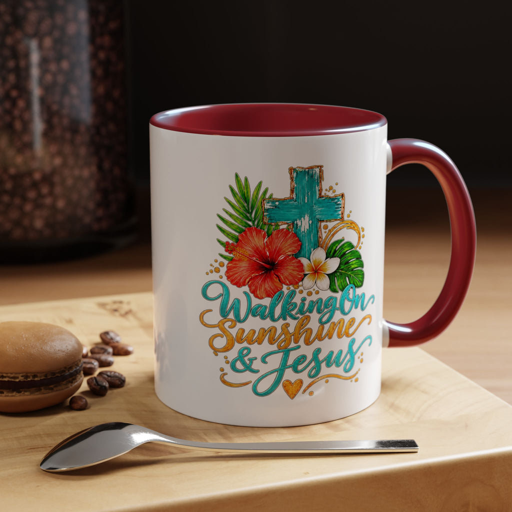Walking on Sunshine & Jesus Coffee Mug – Floral Cross Accent Mug