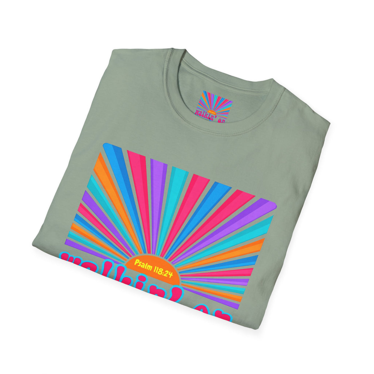 Walkin' On Sunshine Lords Glory with Lori Psalm 118:24 Retro T-Shirt — 70s Rainbow Sun Graphic Tee