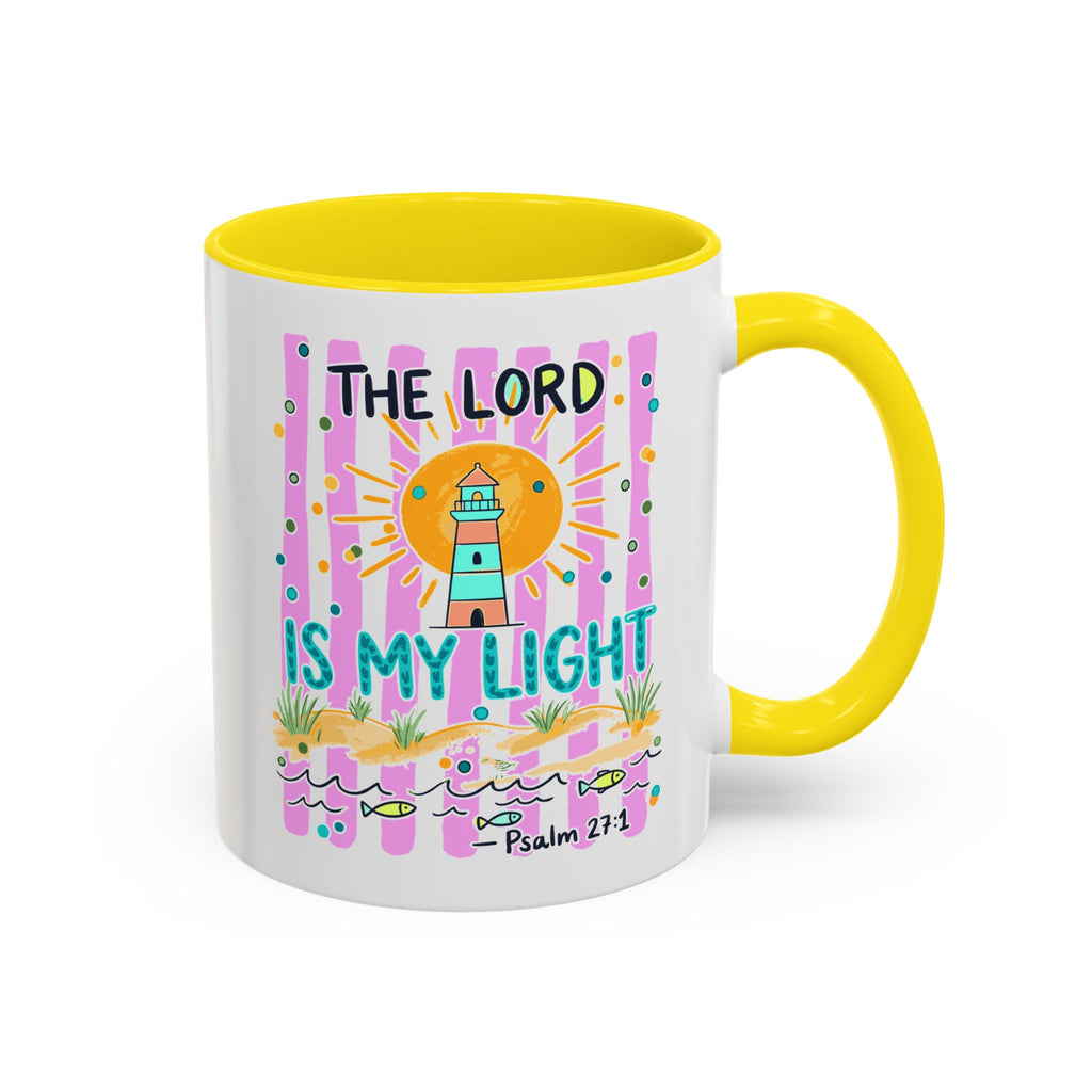 Christian Coffee Mug - "The Lord Is My Light" Lighthouse Psalm 27:1 Accent Mug