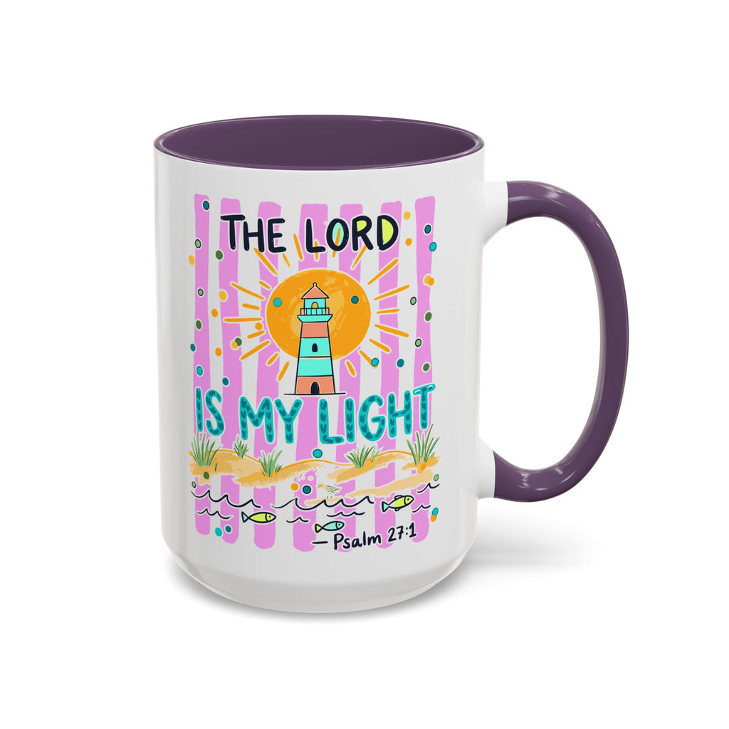 Christian Coffee Mug - "The Lord Is My Light" Lighthouse Psalm 27:1 Accent Mug