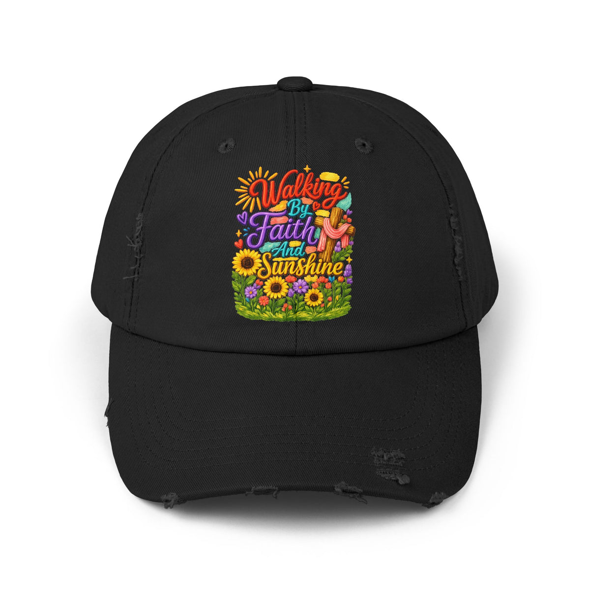 Walking by Faith and Sunshine Distressed Baseball Cap