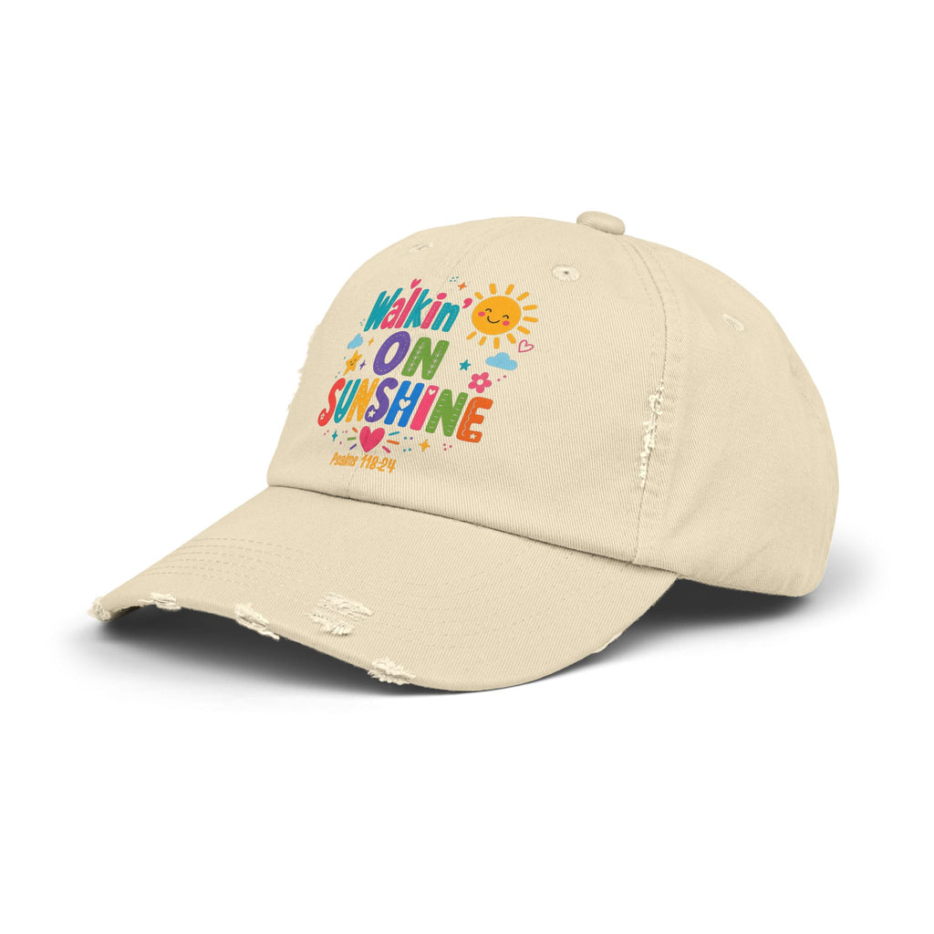 Distressed Cap — "Walkin' on Sunshine" Retro Sunshine Baseball Hat Psalm 118:24