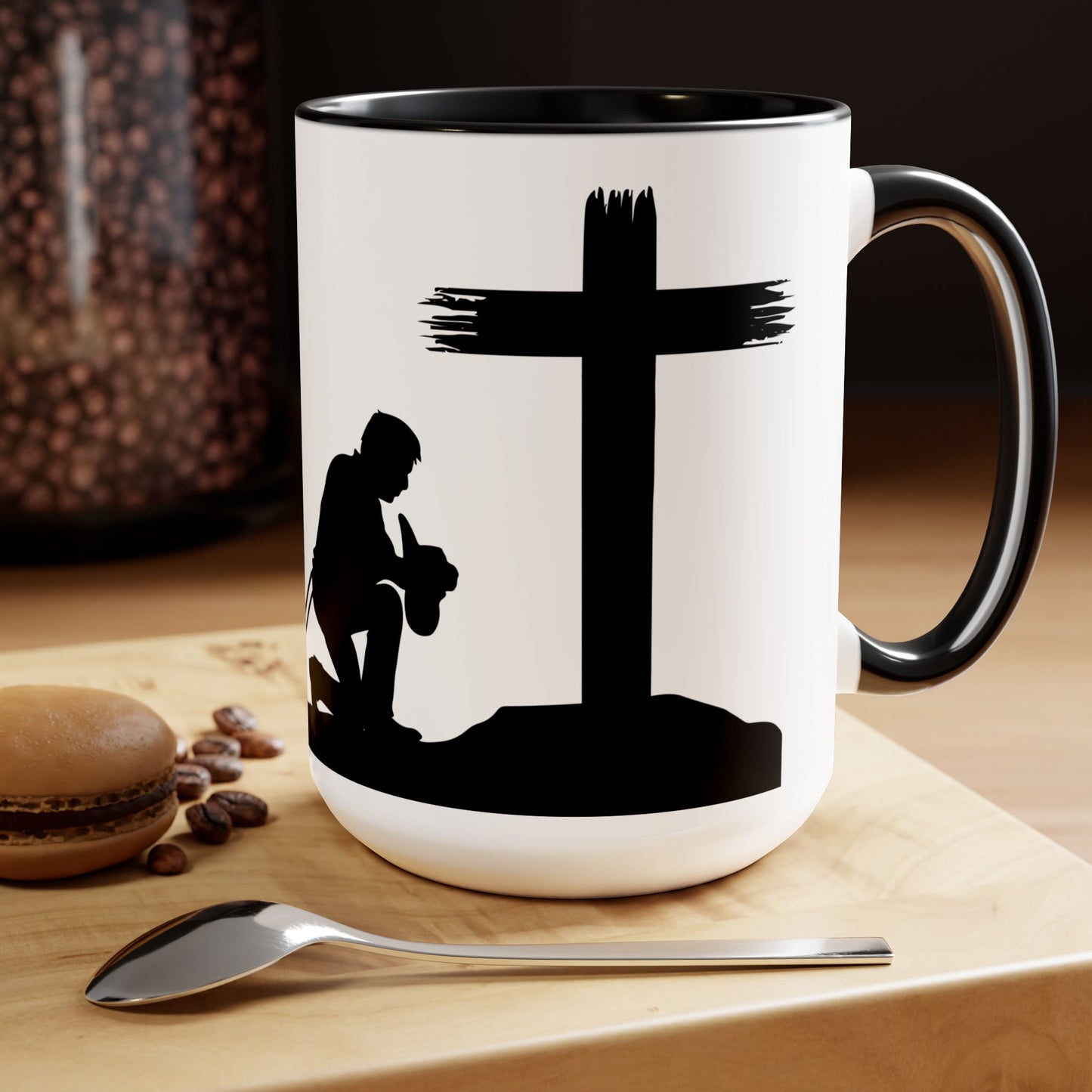 Cowboy Praying to GOD Two-Tone Coffee Mugs, 15oz