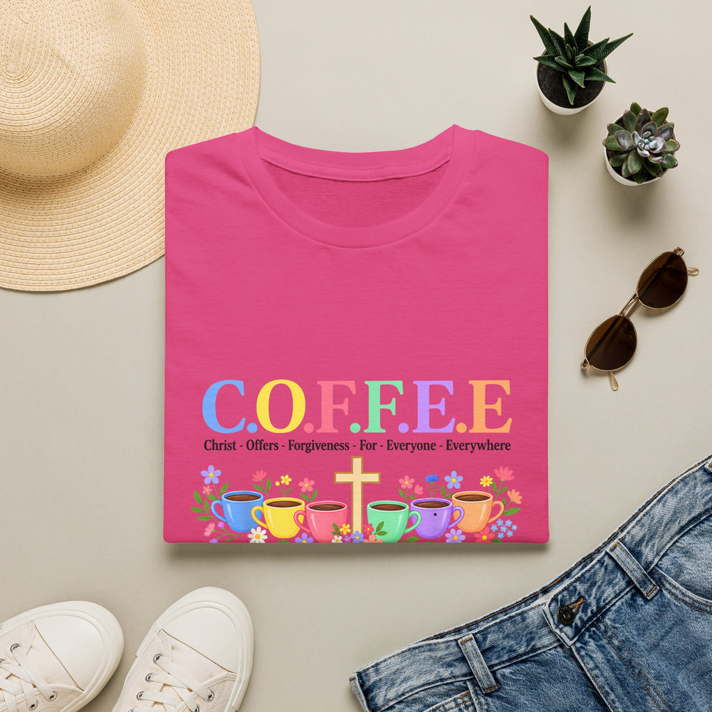 Coffee Lover Floral Graphic - C.o.f.f.e.e. (Christ - Offers - Forgiveness - For Everyone - Everywhere)  Softstyle T-Shirt