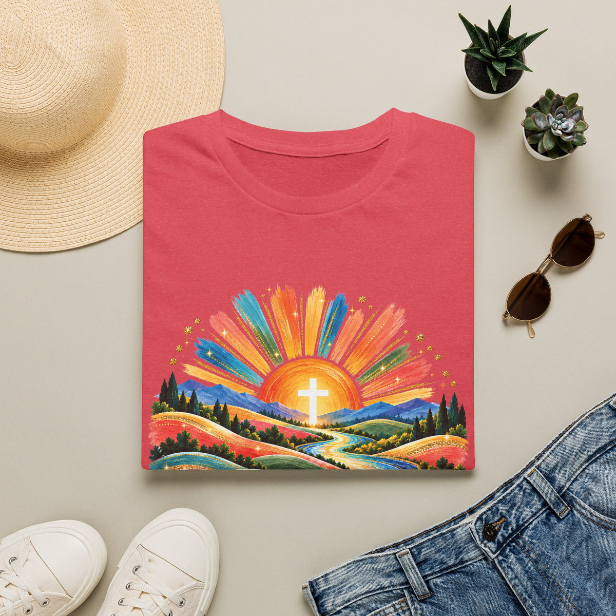 Walking On Sunshine with Lords Glory - with Lori Faith and Hope Christian Sunrise T-Shirt