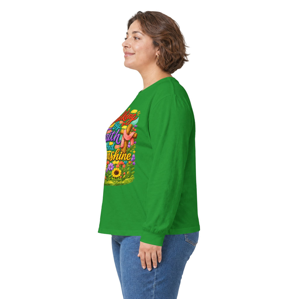 “Walking on Faith and Sunshine” Floral Long Sleeve Tee