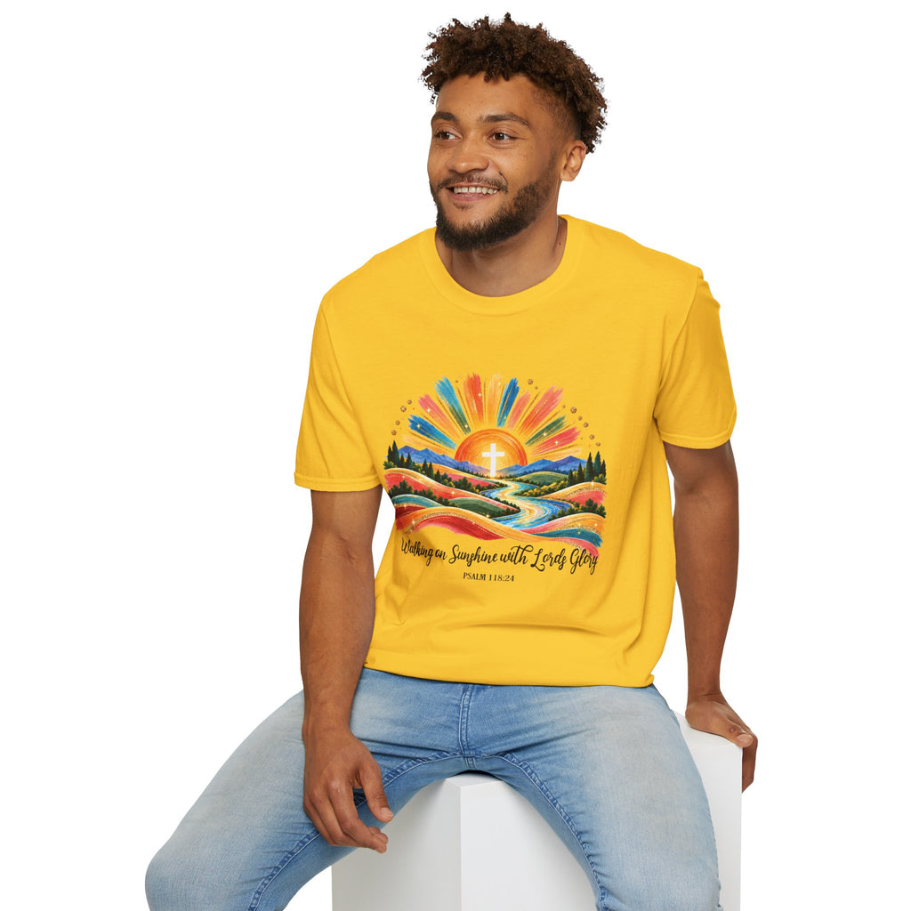 Walking On Sunshine with Lords Glory - with Lori Faith and Hope Christian Sunrise T-Shirt