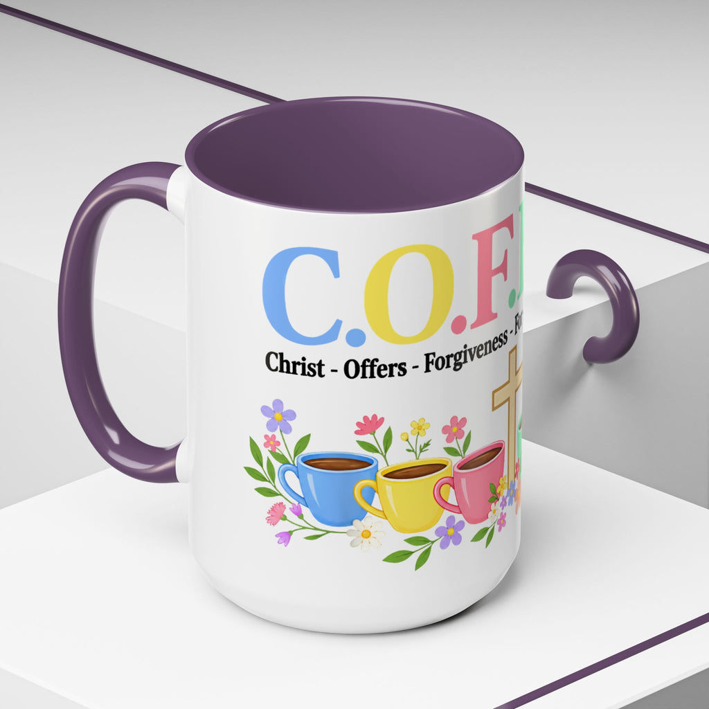 Coffee Lover Floral Graphic - C.o.f.f.e.e. (Christ - Offers - Forgiveness - For Everyone - Everywhere)  Accent Coffee Mug (11, 15oz)