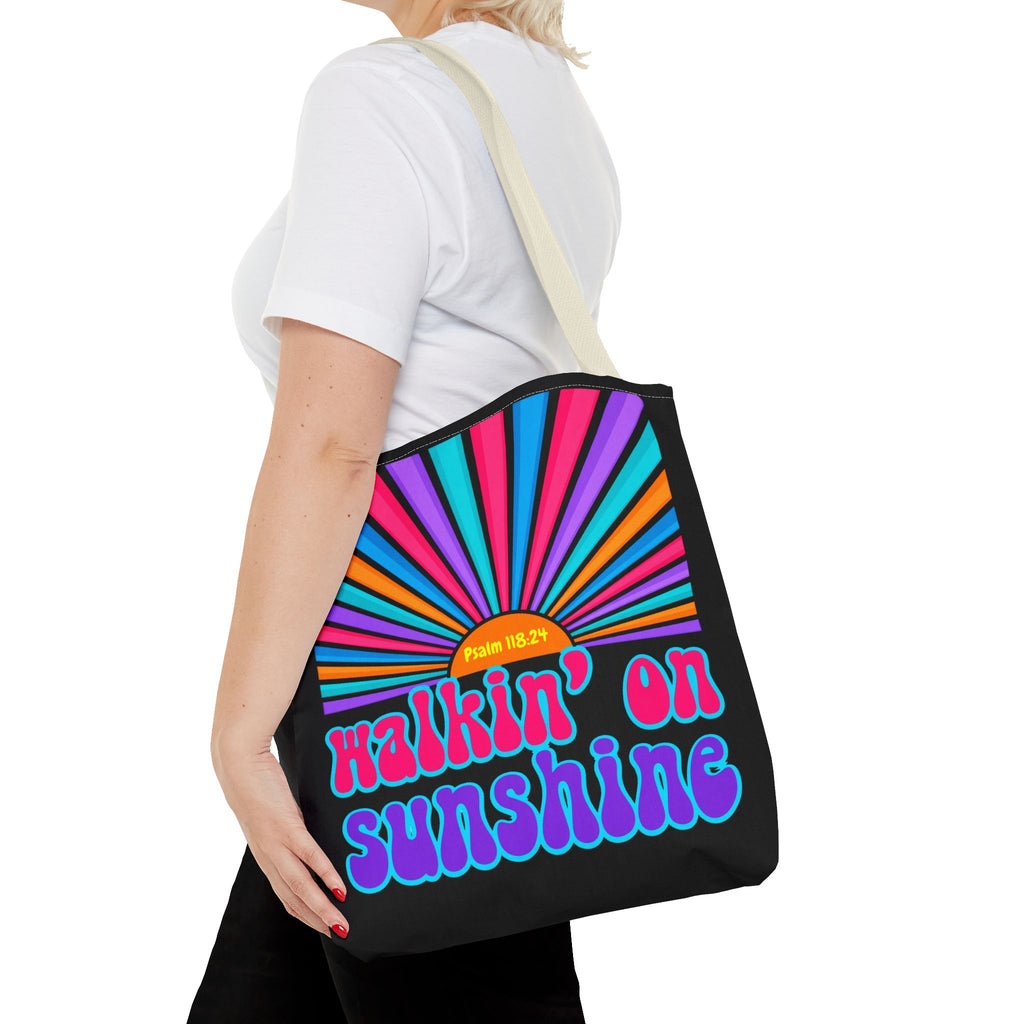 Lords Glory Sunrise Graphic Tote Bag — “Walkin' on Sunshine” Retro Psalm 118:24 Cotton AOP