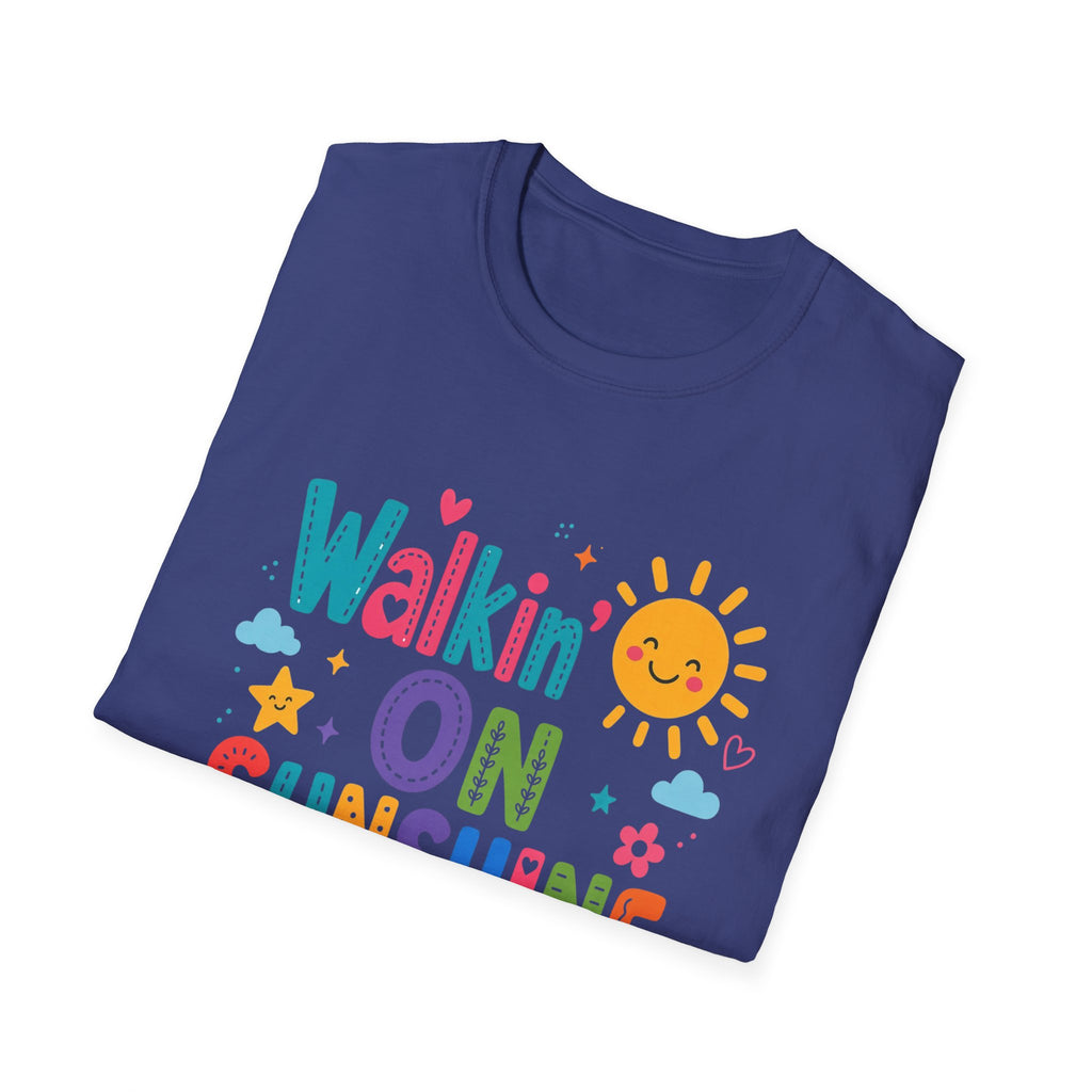 T-Shirt — "Walkin' on Sunshine" Bright Retro Sun Graphic Tee ‭‭Psalms‬ ‭118‬:‭24‬ ‭