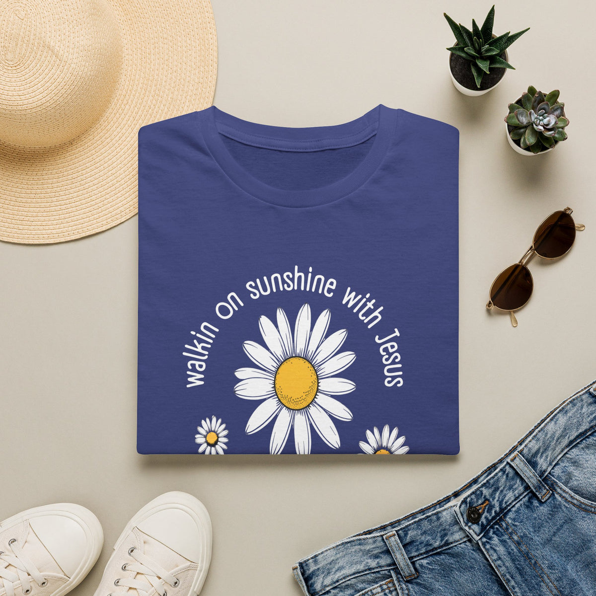 Be the Sunshine Daisy T-Shirt — "Walkin' on Sunshine with Jesus" Christian Tee (Psalm 118:24)