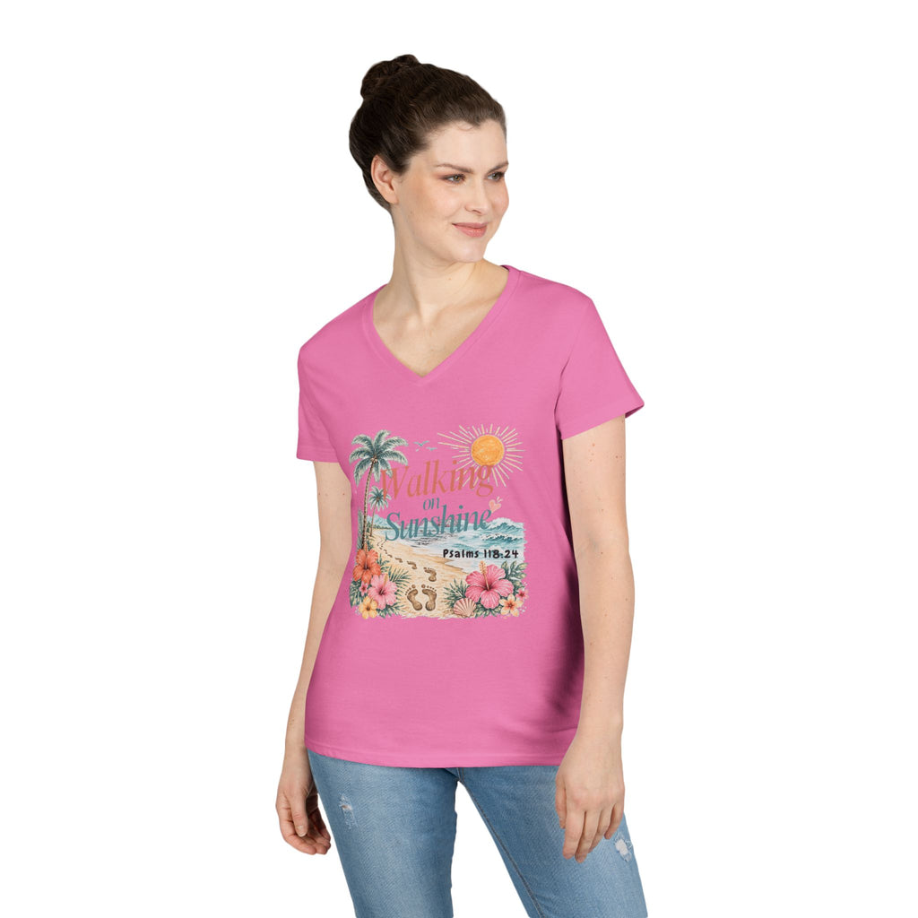 Walking on Sunshine V-Neck T-Shirt — Floral Beach Christian Psalm Tee