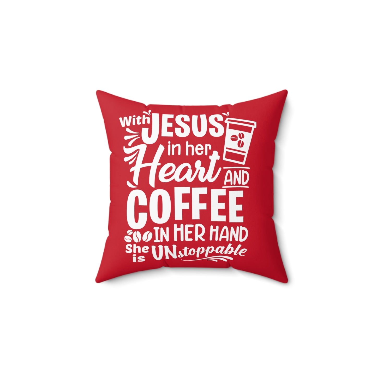 JESUS and Coffee - Red Spun Polyester Square Pillow