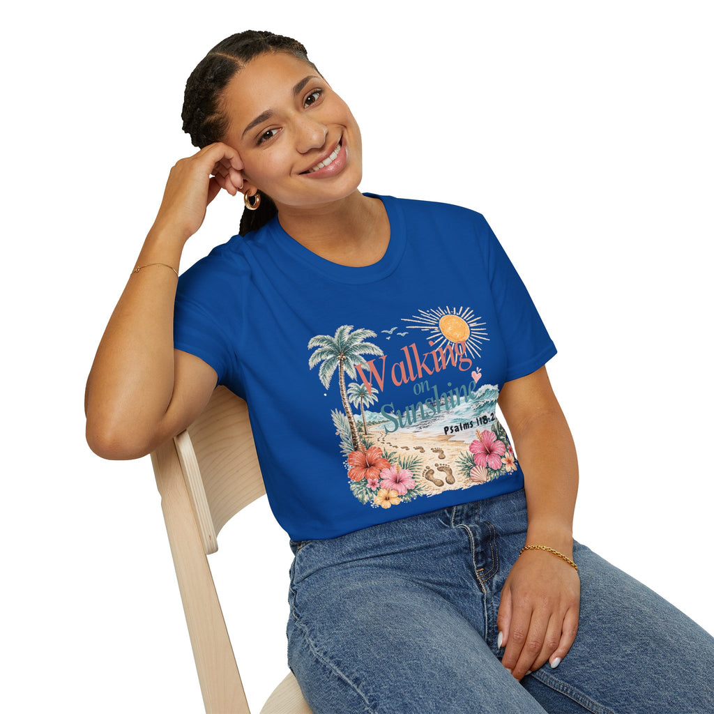 Walking on Sunshine T-Shirt — Tropical Floral Psalms 118:24 Tee