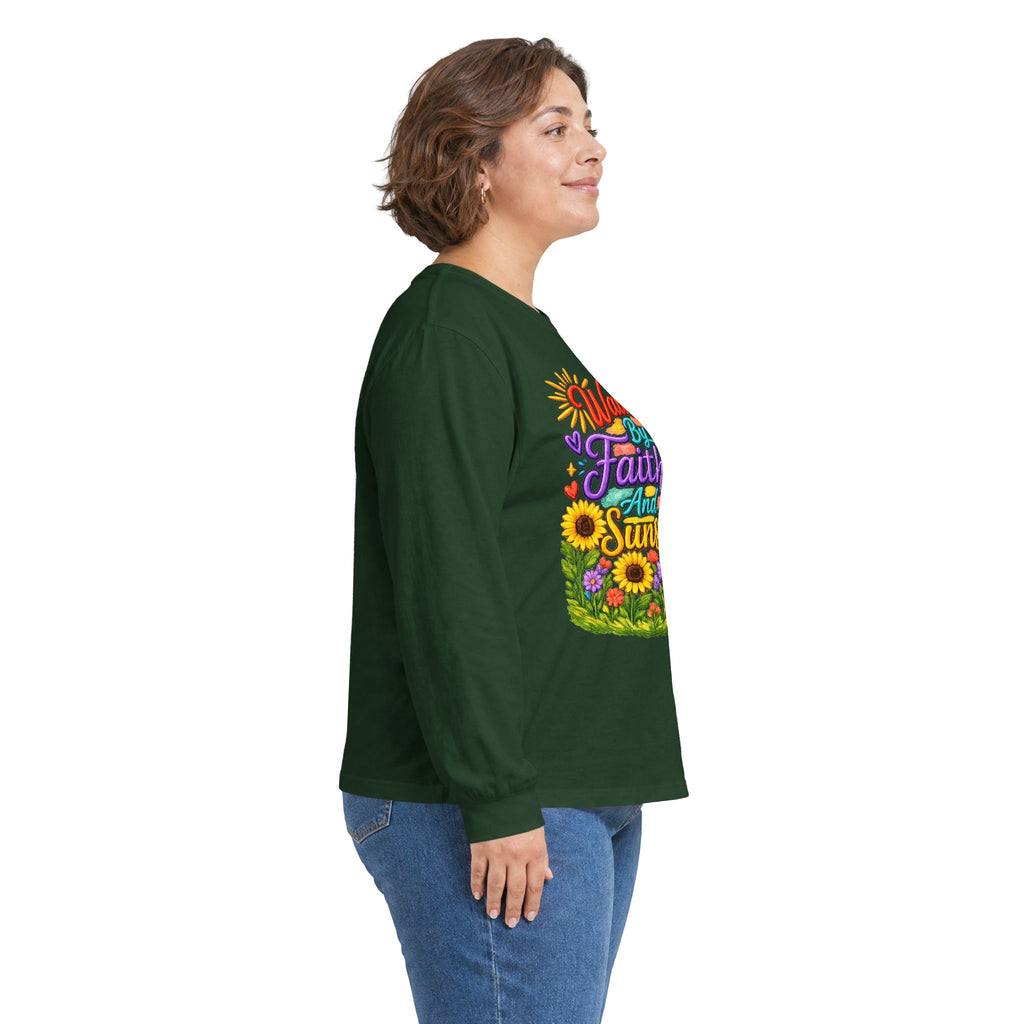 “Walking on Faith and Sunshine” Floral Long Sleeve Tee