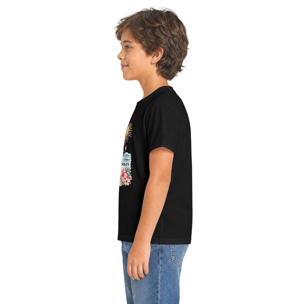 Kids Tee — "Walking in Sunshine" Floral Palm Beach Christian T‑Shirt (Psalm 118:24)