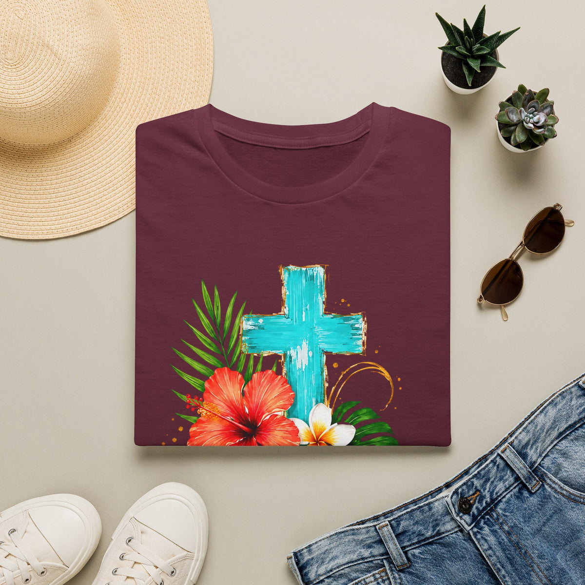 Sunshine & Jesus T-Shirt — Tropical Cross Christian Tee