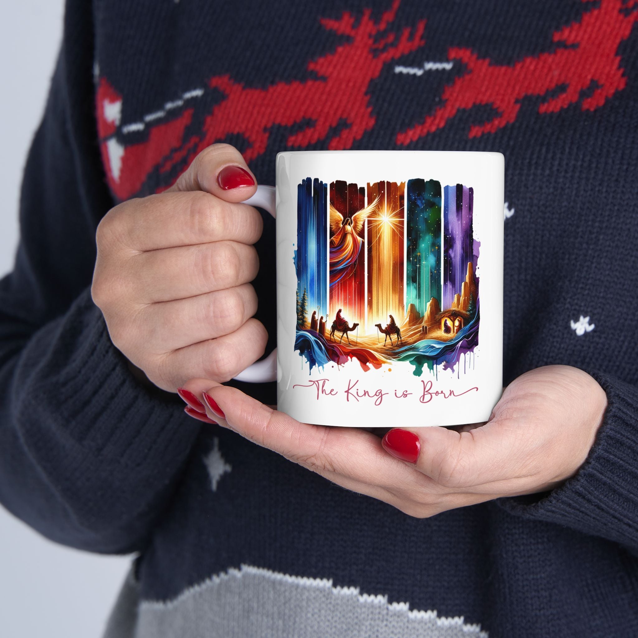 A King is Born  Ceramic Mug, Colorful Coffee Cup, Art Mug for Home Decor, Unique Gift for Jesus Lovers, Perfect for Housewarming
