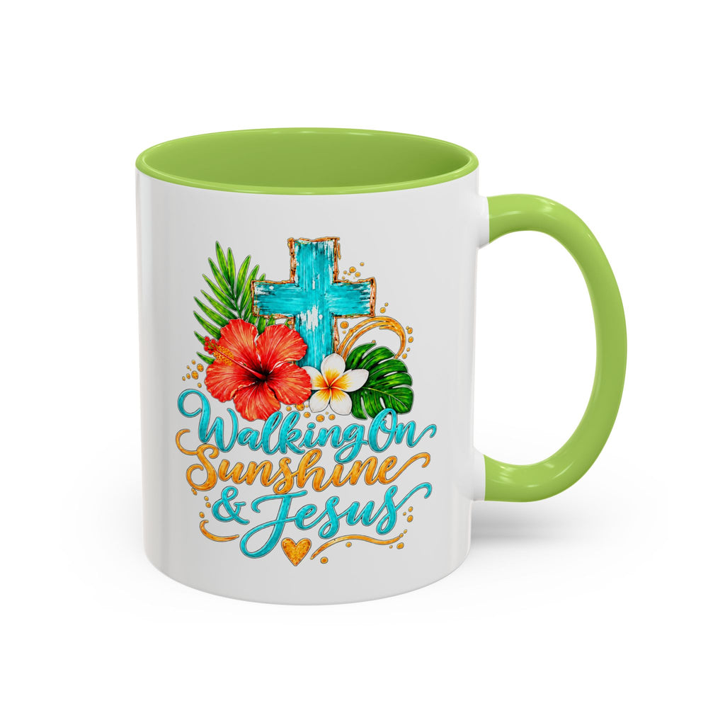 Walking on Sunshine & Jesus Coffee Mug – Floral Cross Accent Mug
