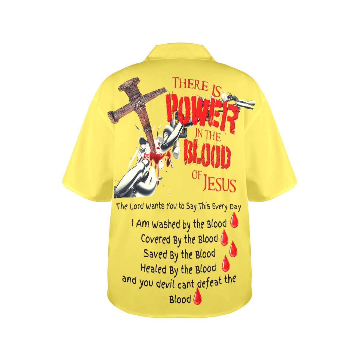 There is Power in the Blood of Jesus Women's All Over Print Hawaiian Shirt （Made in USA Ships to USA Only）