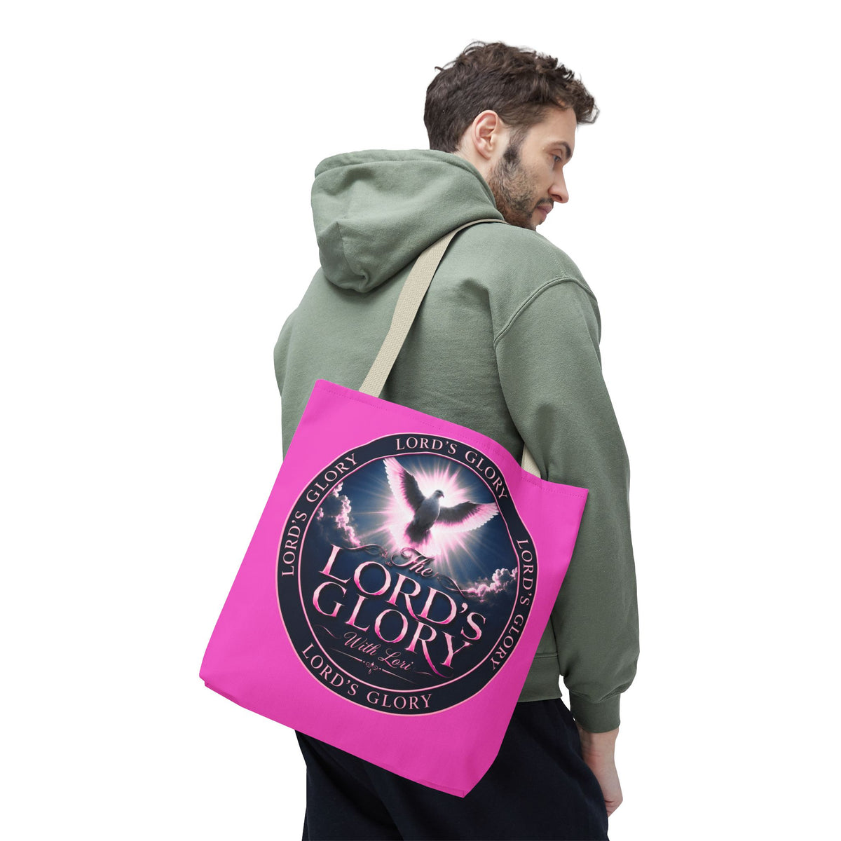 Religious Tote Bag - "The Lord's Glory with Lori" Pink All-Over-Print Christian Tote