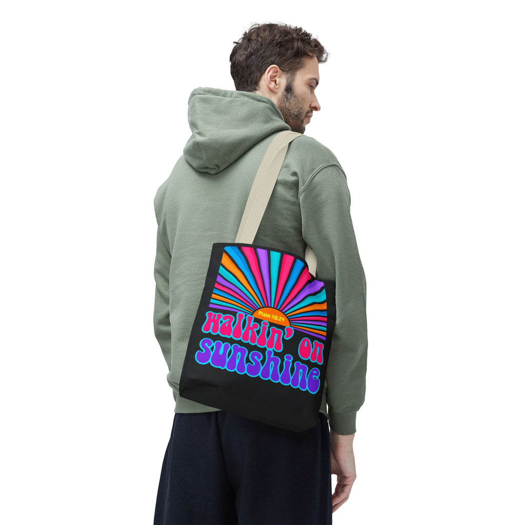 Lords Glory Sunrise Graphic Tote Bag — “Walkin' on Sunshine” Retro Psalm 118:24 Cotton AOP