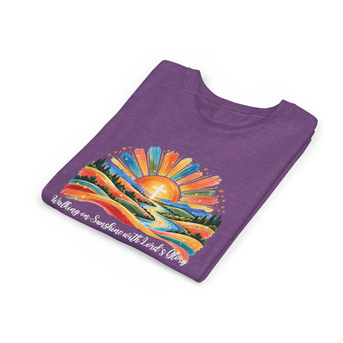 Youth Short Sleeve Tee – Walking On Sunshine with Lords Colorful Christian Sunrise Faith Shirt
