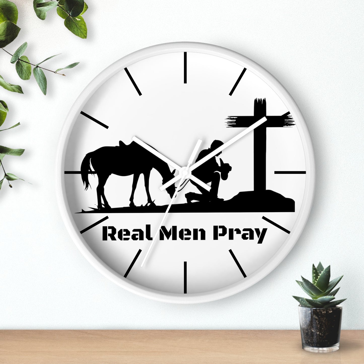 Real Men Pray Cowboys Wall clock