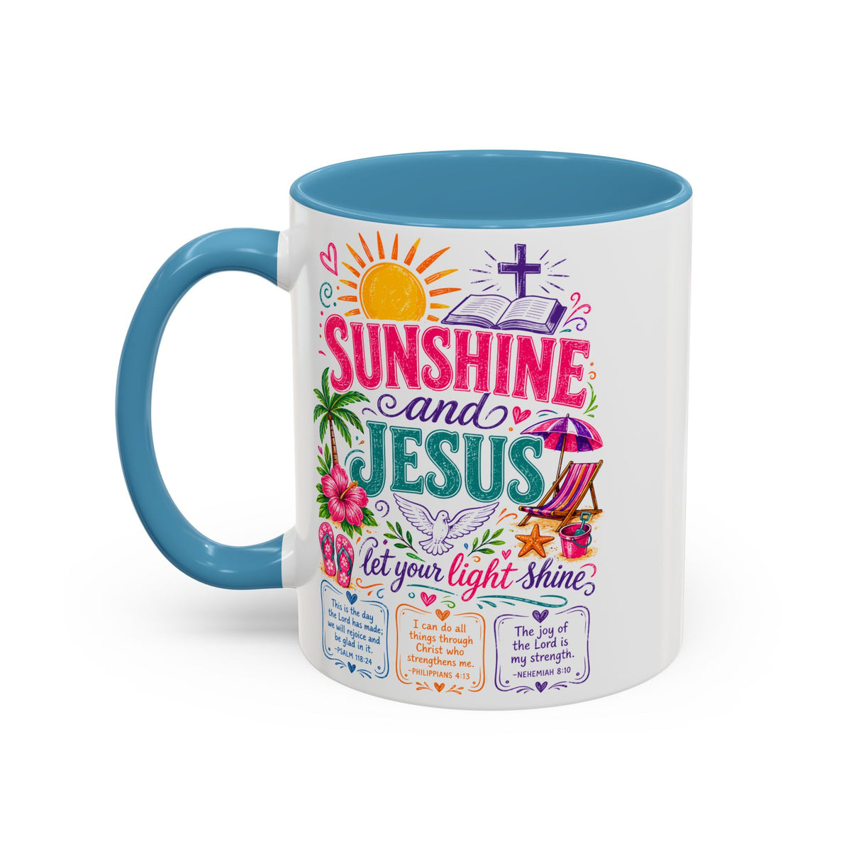Sunshine and Jesus Coffee Mug — Faith-Inspired Beach Vibe Accent Mug (11/15oz)
