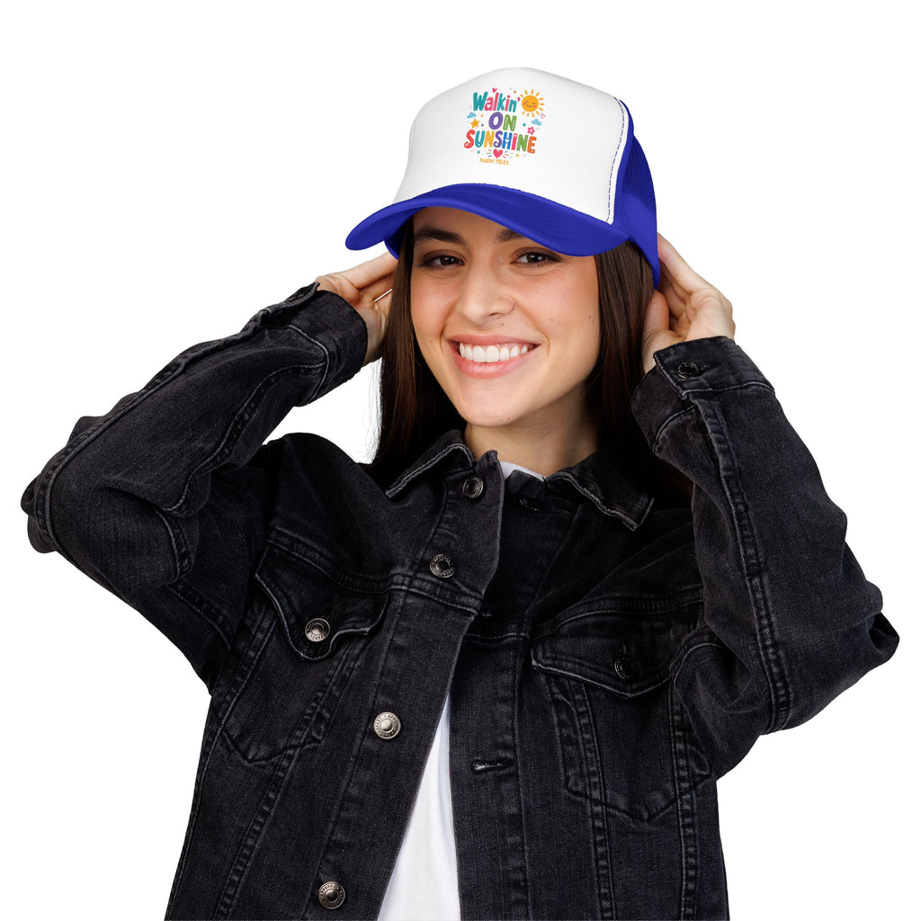 Walkin' on Sunshine Foam Trucker Hat — Retro Colorful Sunshine Design Psalm 118:24
