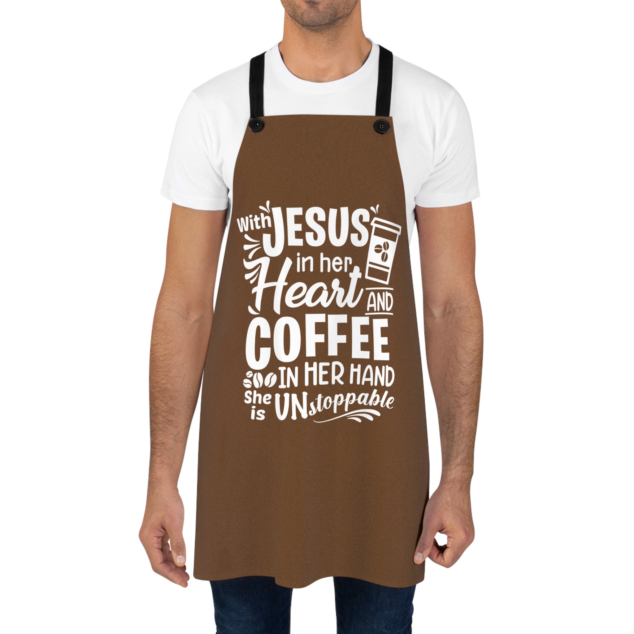 Christian Apron, JESUS and Coffee - Apron Brown, Religious Cooking Gift, Kitchen Accessory, Cooking Apron, Christian Chef Gift, Coffee Lover