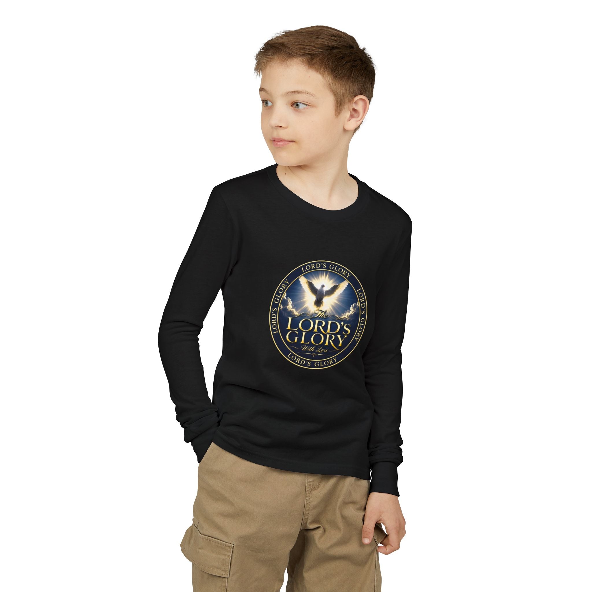 Youth Long Sleeve Tee - "Lord's Glory with Lori" Christian Dove Graphic