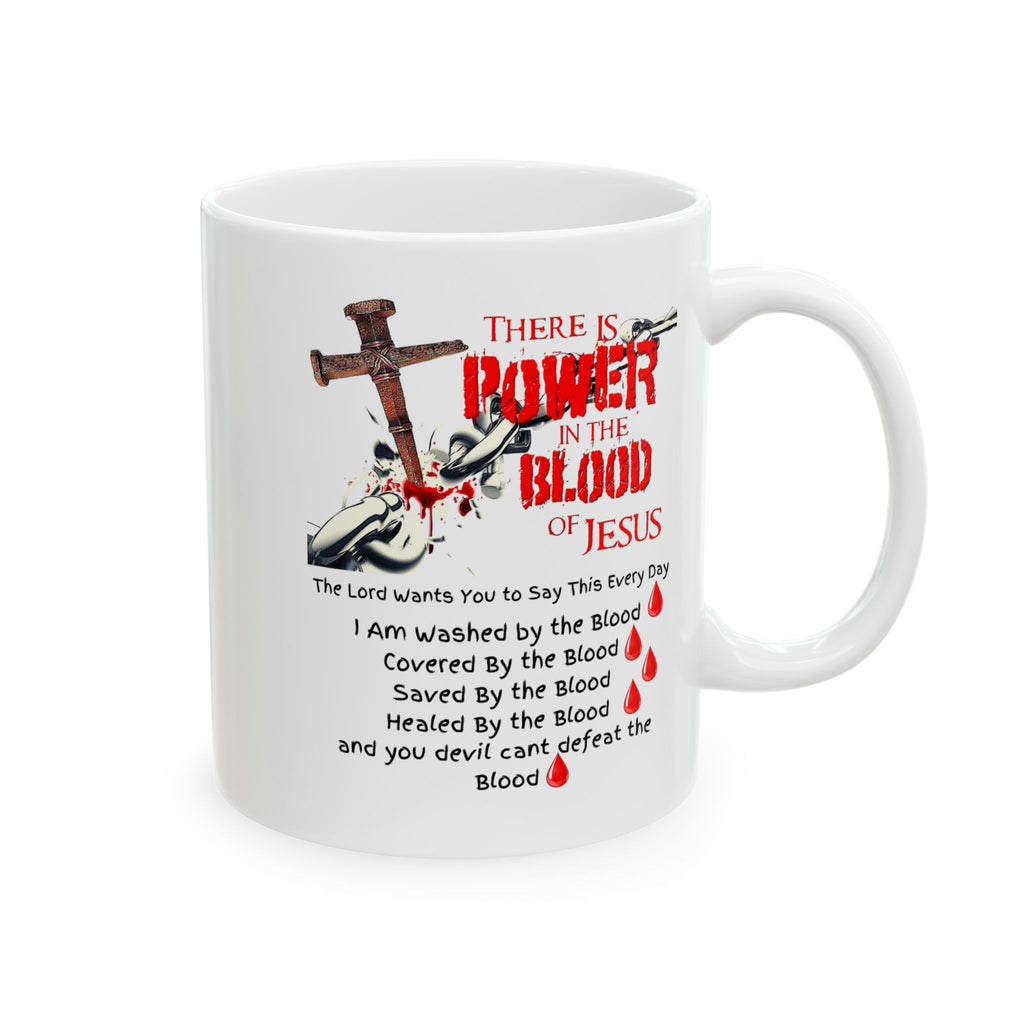 Christian Faith Mug – The Power of the Blood of Jesus Cross Coffee Cup