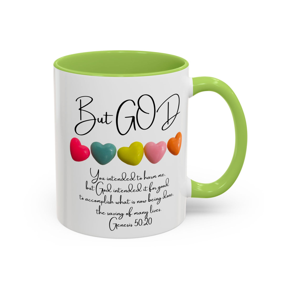 But God Scripture Coffee Mug — Genesis 50:20 Inspirational Heart Accent Mug (11/15oz)
