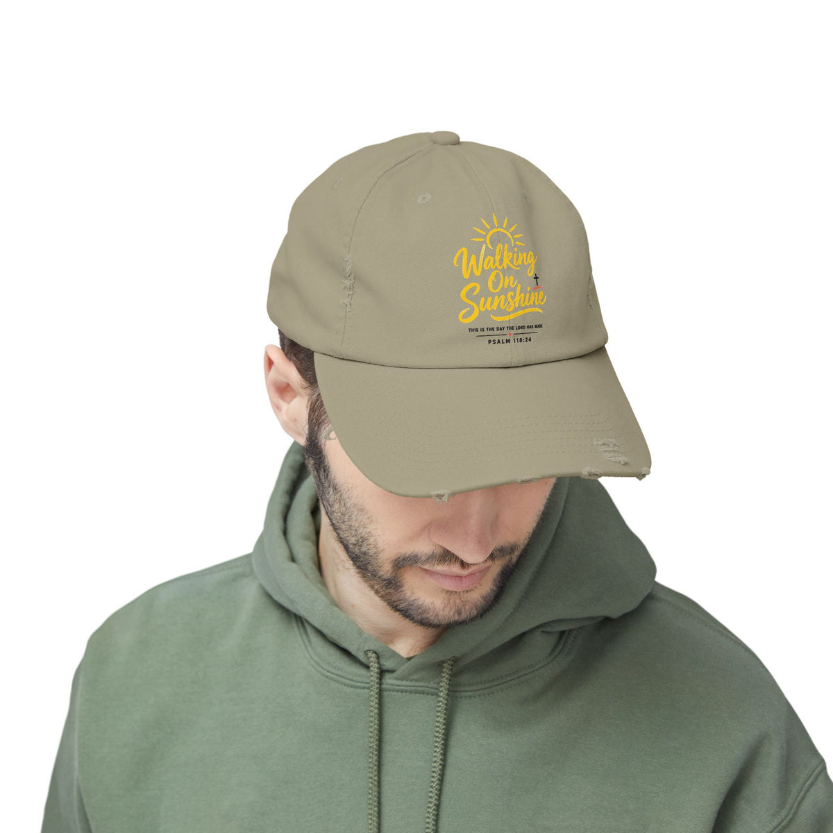 Walking on Sunshine Distressed Cap – Christian Sunshine Baseball Hat (Psalm 118:24)