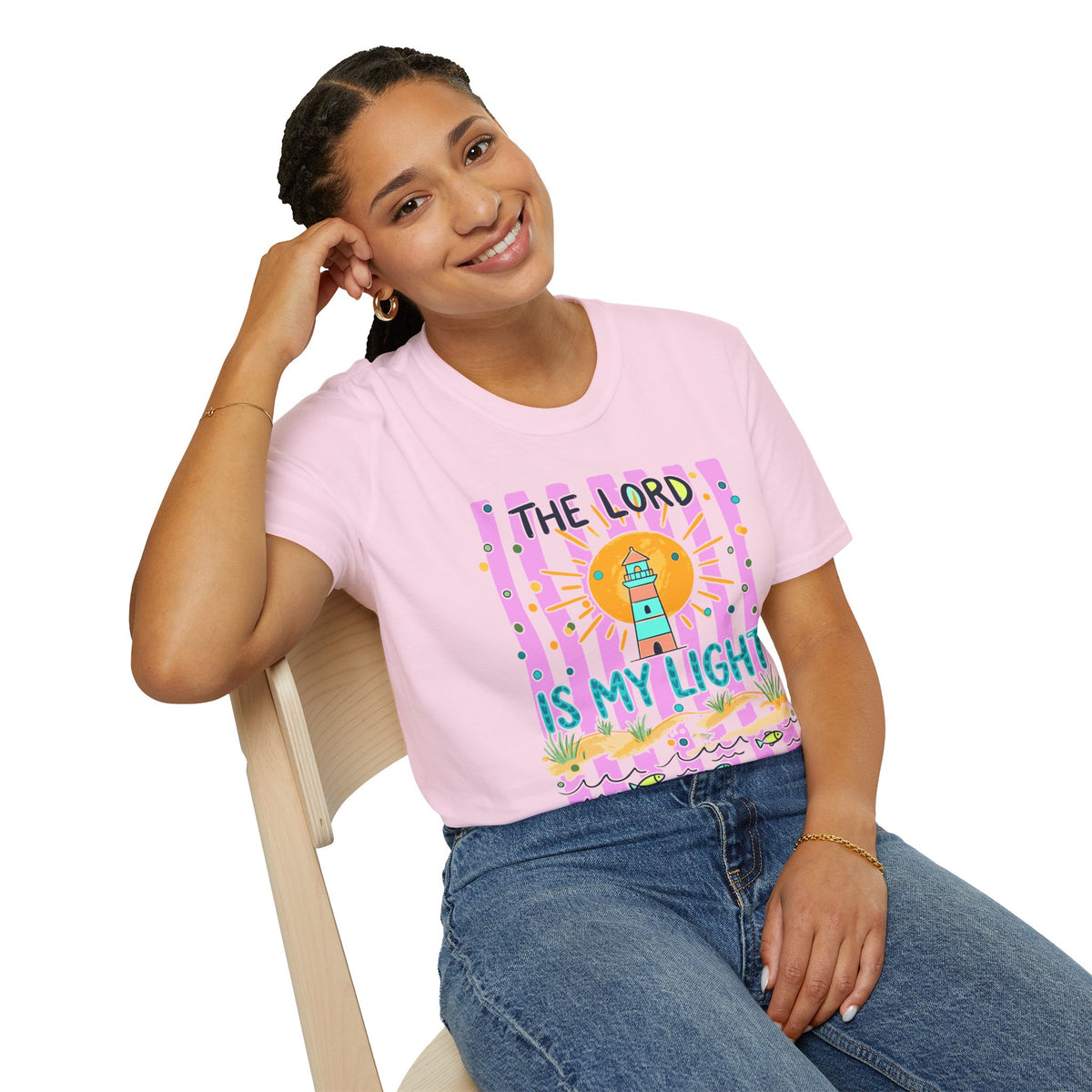 The Lord Is My Light Lighthouse Christian T-Shirt — Psalm 27:1  Inspirational Tee