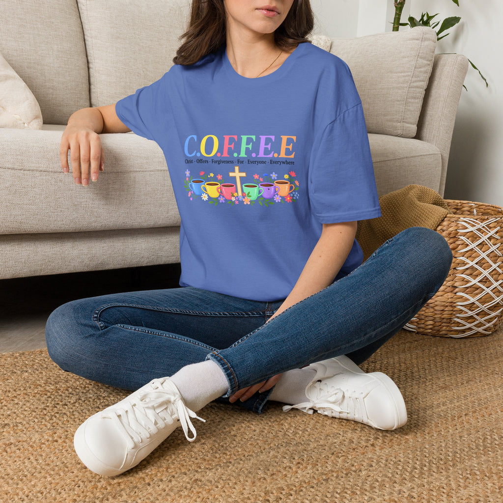 Coffee Lover Floral Graphic - C.o.f.f.e.e. (Christ - Offers - Forgiveness - For Everyone - Everywhere)  Softstyle T-Shirt