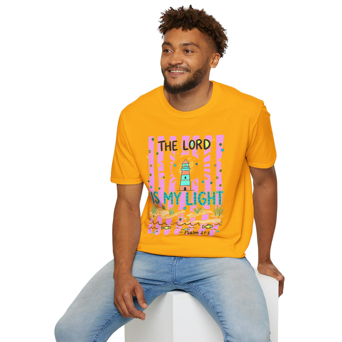 The Lord Is My Light Lighthouse Christian T-Shirt — Psalm 27:1  Inspirational Tee