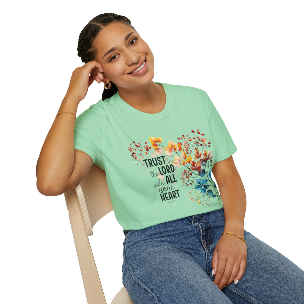 Trust the Lord with All Your Heart T-Shirt | Floral Scripture Design