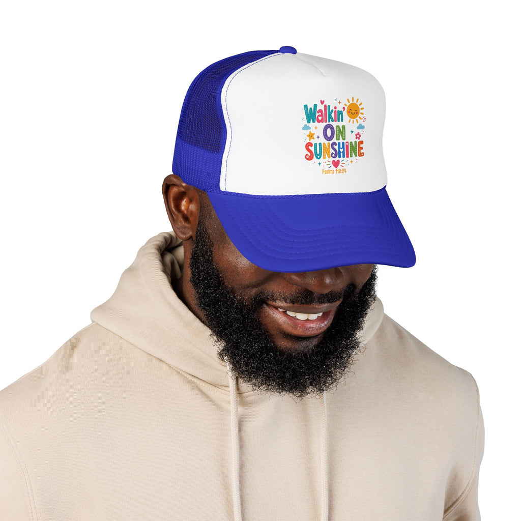 Walkin' on Sunshine Foam Trucker Hat — Retro Colorful Sunshine Design Psalm 118:24