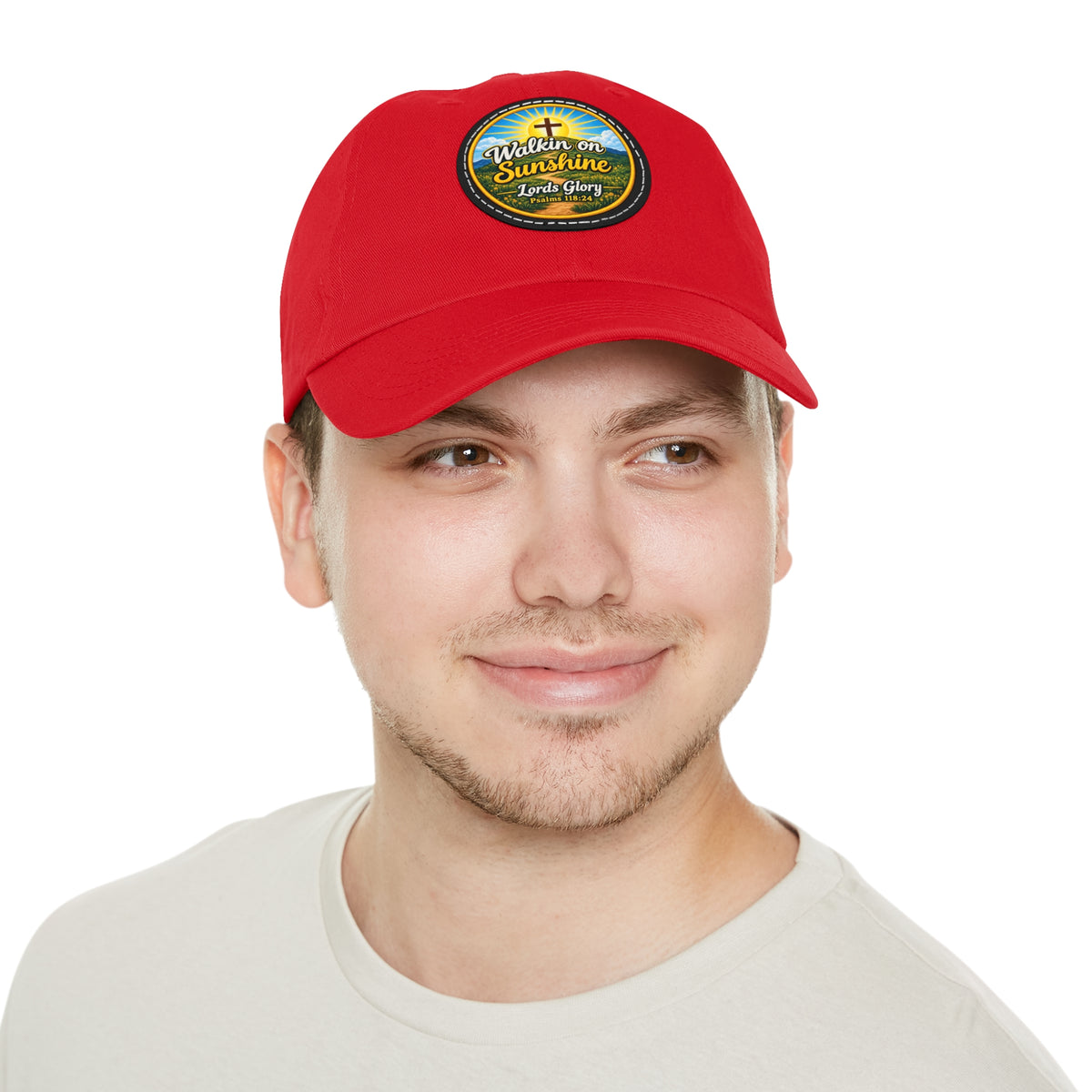 Walkin on Sunshine Leather Patch Mom and Dad Hat — Faith-Inspired Baseball Cap Many Patch Colors