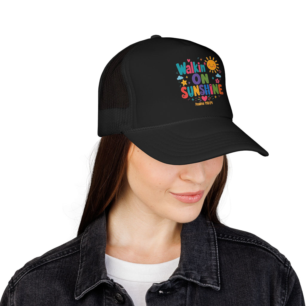 Walkin' on Sunshine Foam Trucker Hat — Retro Colorful Sunshine Design Psalm 118:24