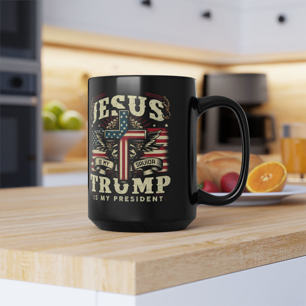 Jesus is My Savior Trump is My President Mug | Black Ceramic Coffee Cup