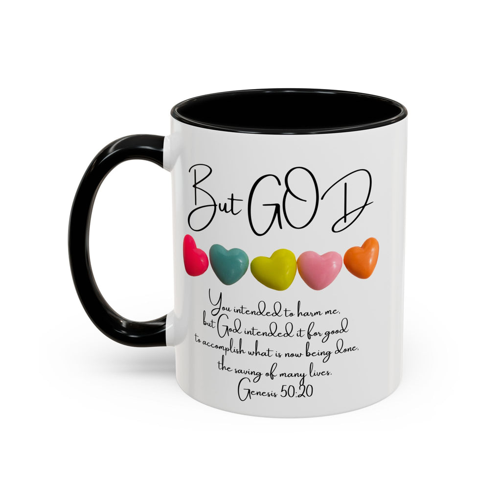 But God Scripture Coffee Mug — Genesis 50:20 Inspirational Heart Accent Mug (11/15oz)