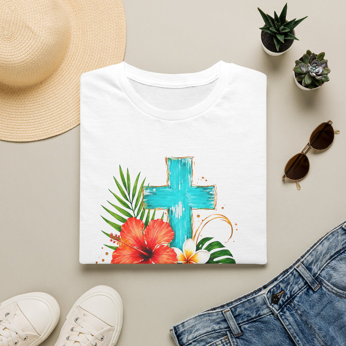 Sunshine & Jesus T-Shirt — Tropical Cross Christian Tee