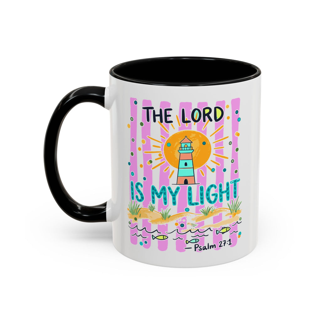 Christian Coffee Mug - "The Lord Is My Light" Lighthouse Psalm 27:1 Accent Mug