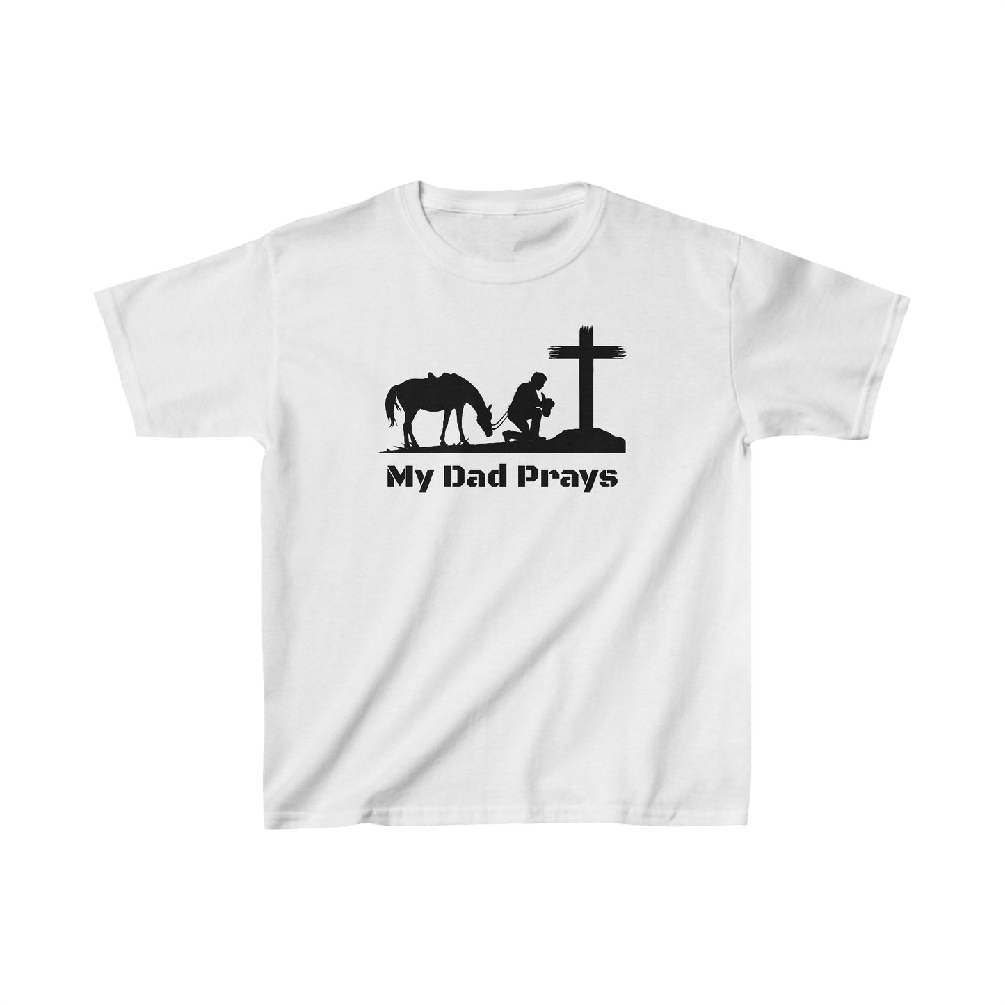 My Dad Prays Cowboy Kids Heavy Cotton Tee