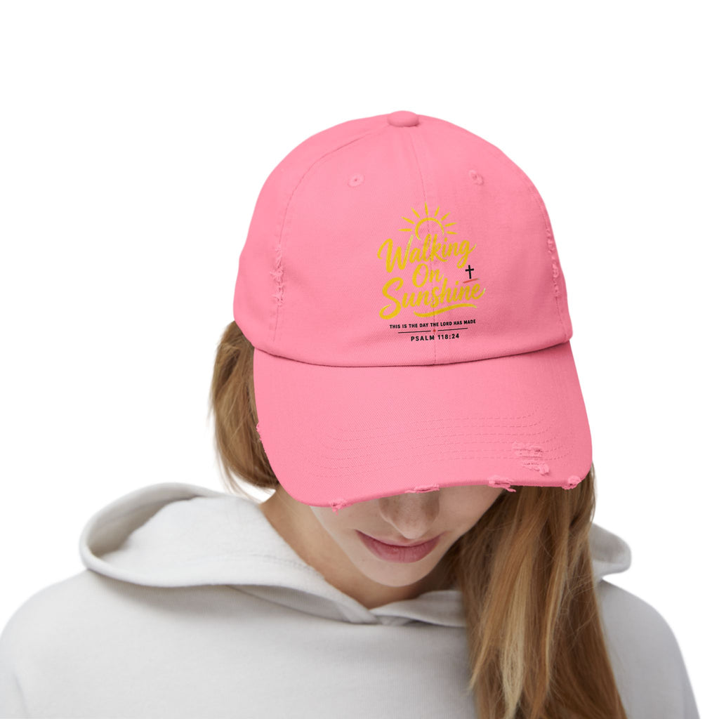 Walking on Sunshine Distressed Cap – Christian Sunshine Baseball Hat (Psalm 118:24)